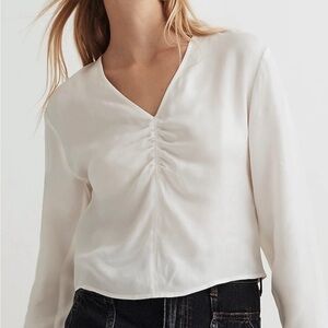 Madewell NWT Ruched V-neck Top Cream size 2